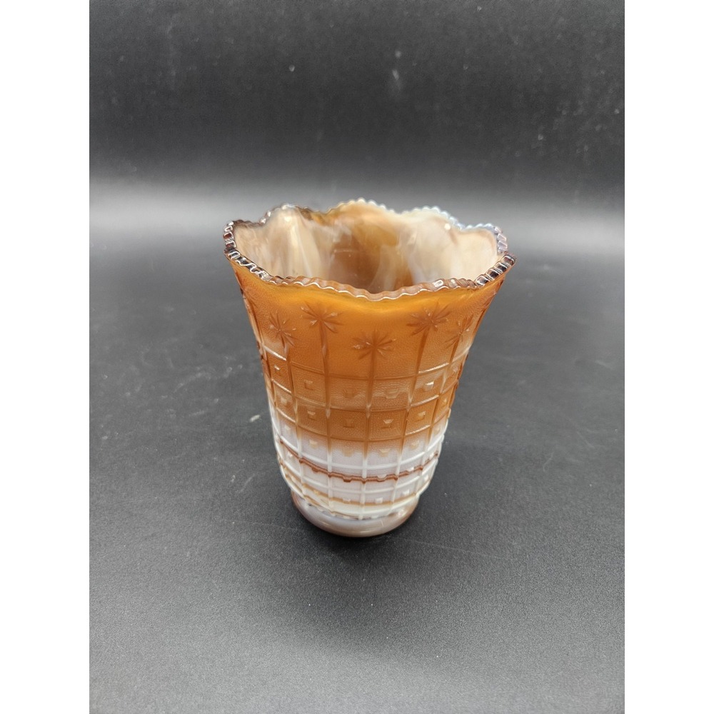 Imperial Glass Vase Candle Votive , Vase, Container White Creamy Brown Slag